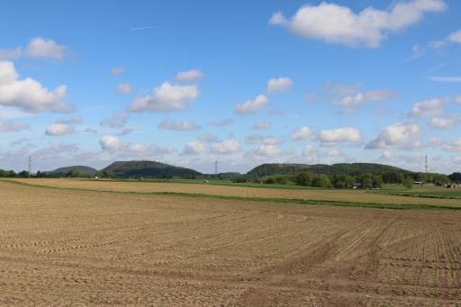 On the road L223 viewing direction Alsdorf with mining waste tips
