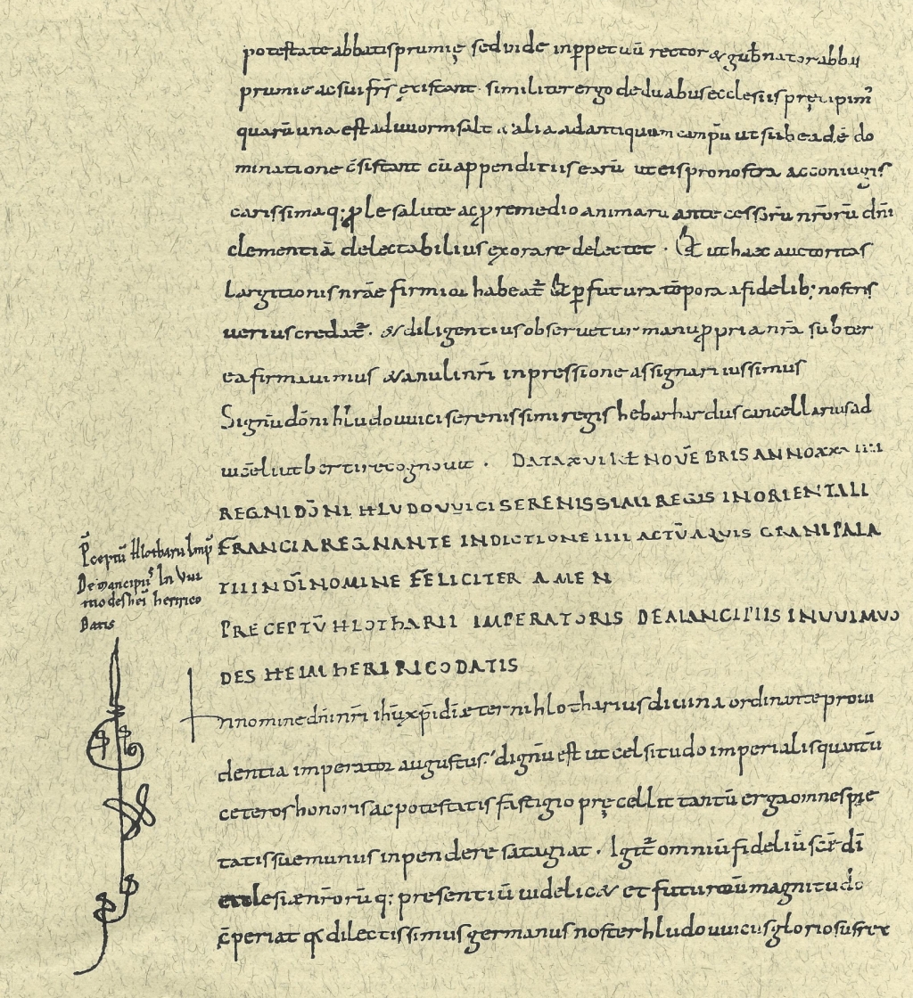 With this document of 17 October 870, Ludwig der Deutsche transferred the parish church of Würselen to the abbot Ansbold of Prüm.