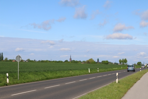 On the road L223 viewing direction Bardenberg with water tower