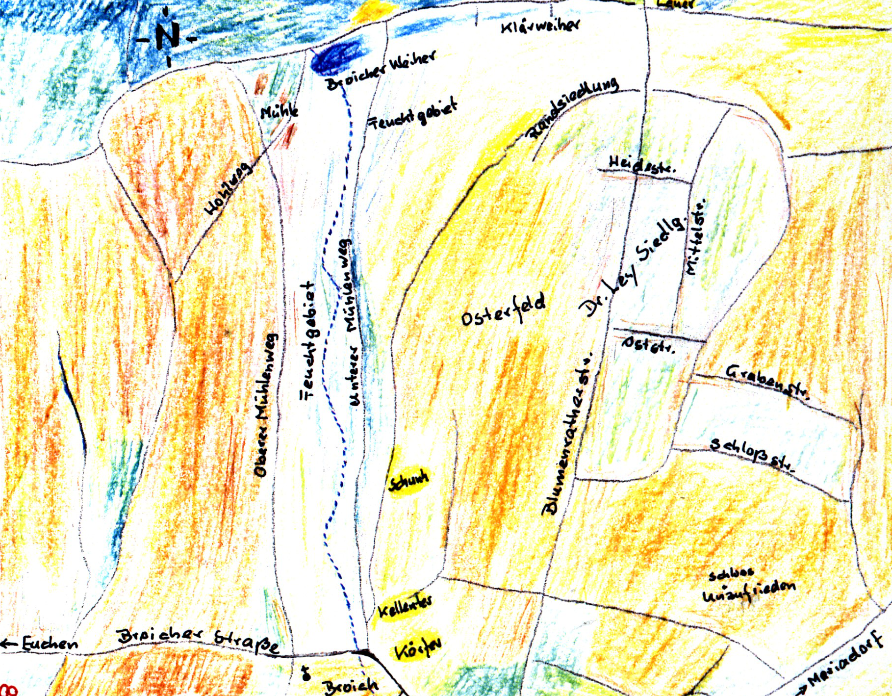 Hand drawn map Broicher Siedlung