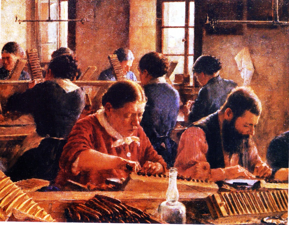 Gemälde einer Zigarrenfabrik